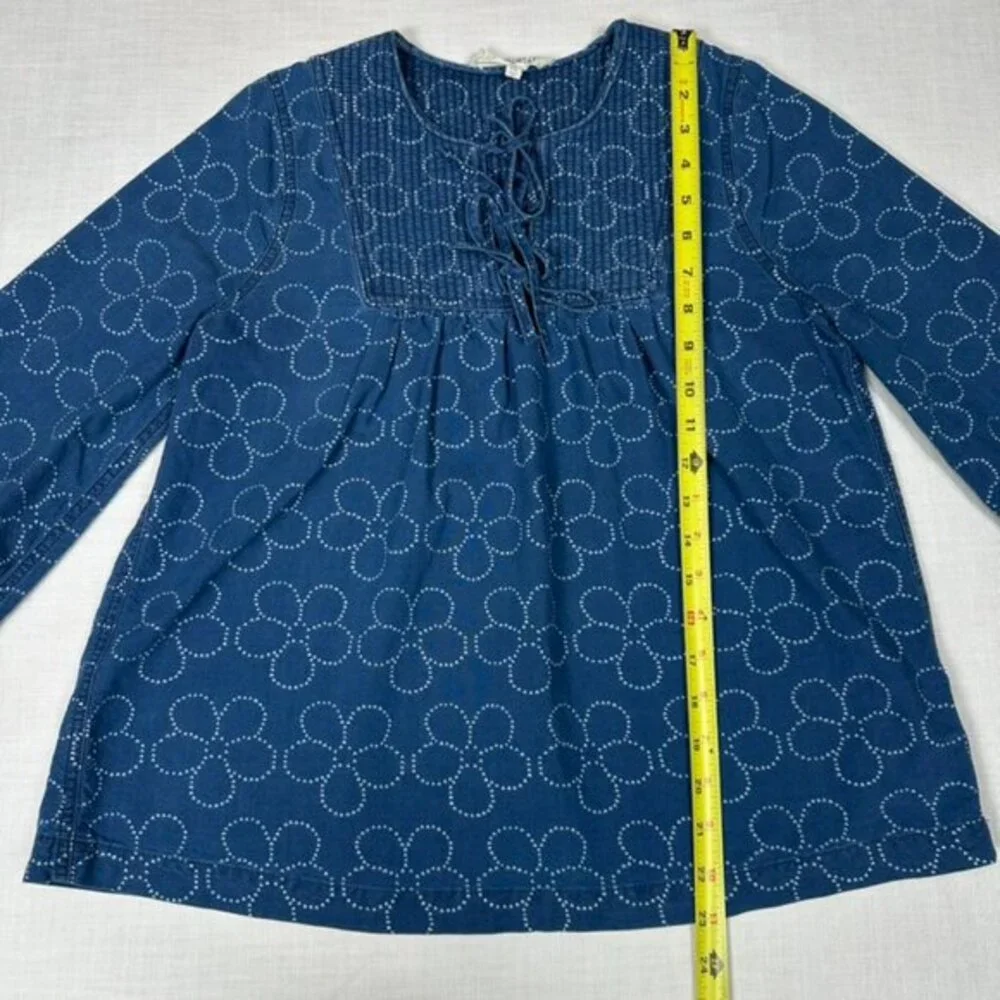Madewell Indigo Floral Quilted Tie Front Bib Top XS Peasant Country Blouse NB613